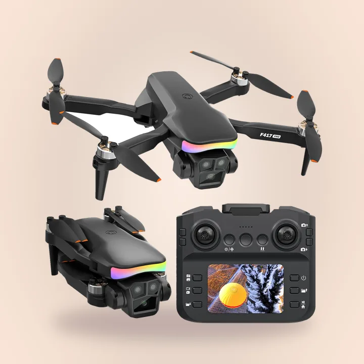 Black mini camera drone with a screen remote