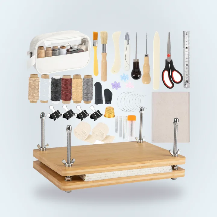 Book press and bookbinding tools