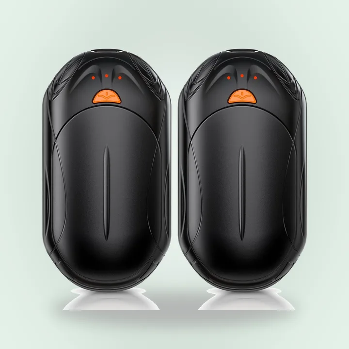 Two black rechargeable hand warmers