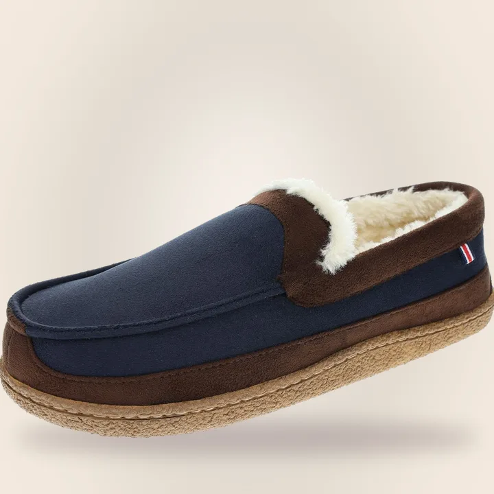 Navy microsuede moccasin slippers