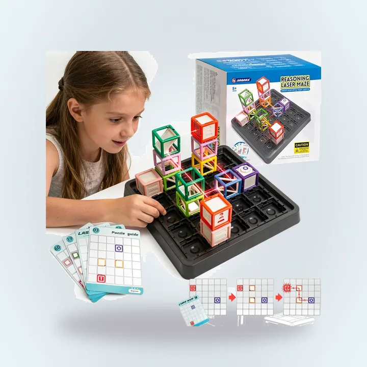 Laser maze logic game with mirror cubes