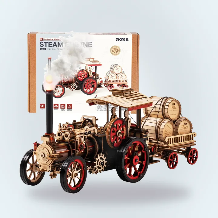 Wooden steam car model kit
