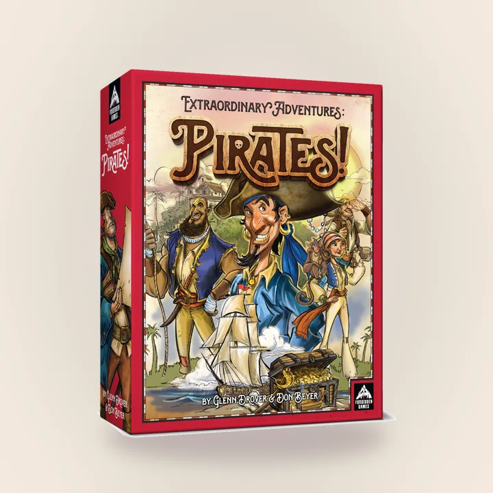 Pirates board game with ships and treasure tiles