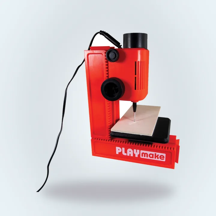 Red kids woodworking machine with drill press attachments
