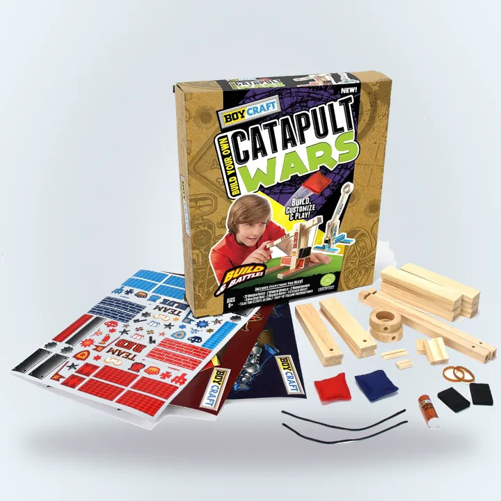 Wooden catapult craft kit with bean bags