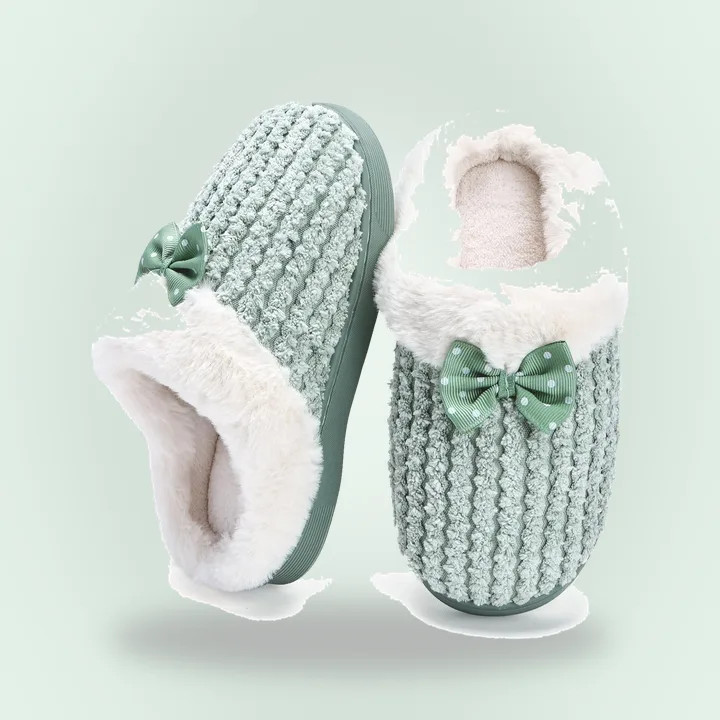 Green plush fleece slippers