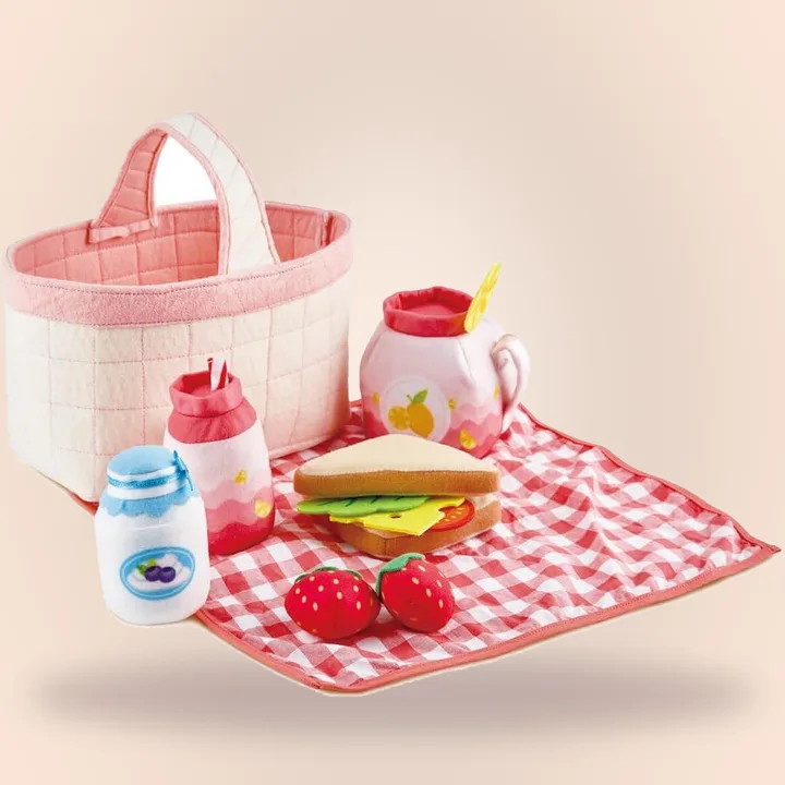 Pink pretend picnic playset with a basket