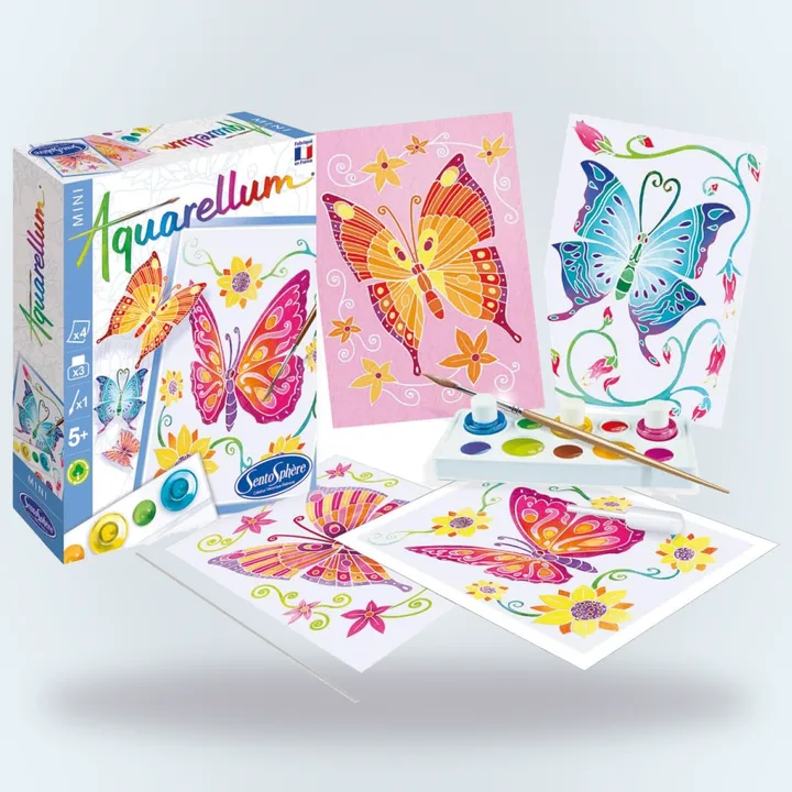 Butterfly watercolor set with palette and brush