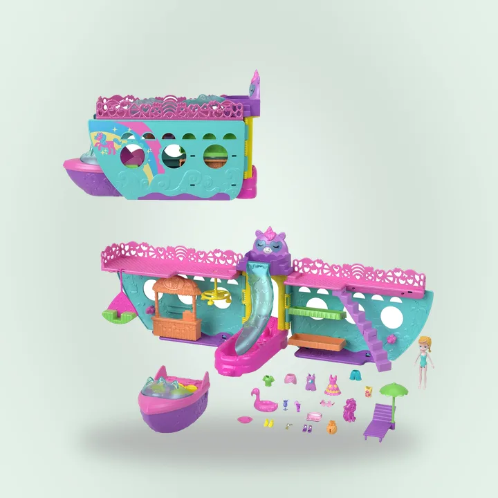 Unicorn-themed Polly Pocket houseboat playset