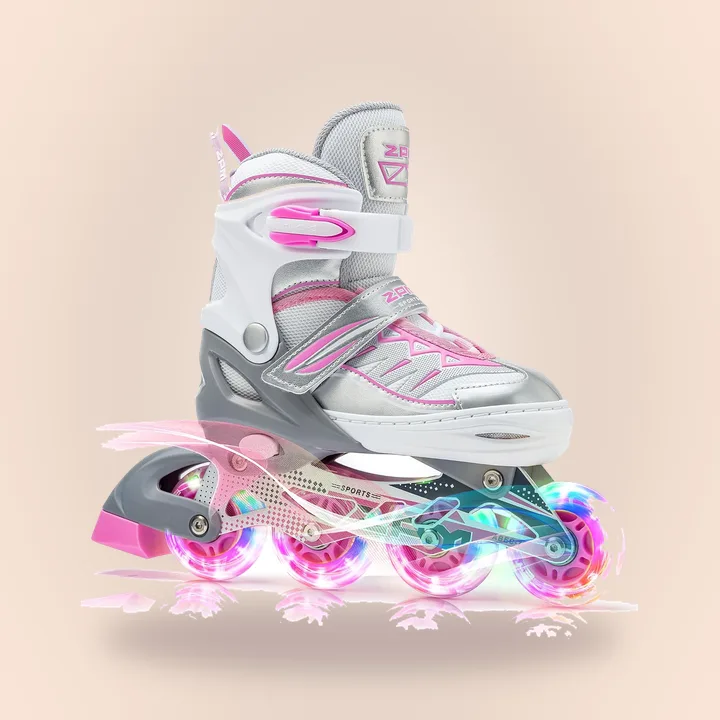 Pink adjustable inline skates with light-up wheels