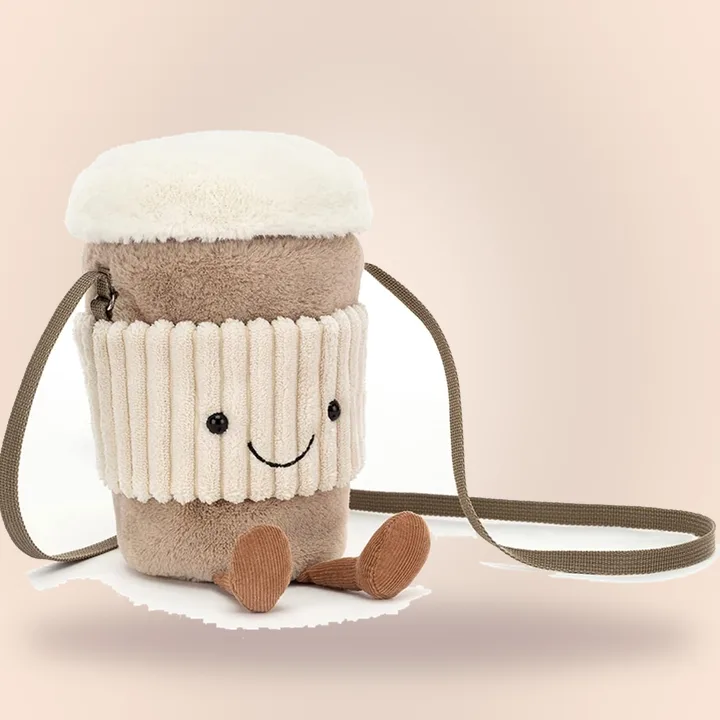 Plush coffee cup crossbody bag