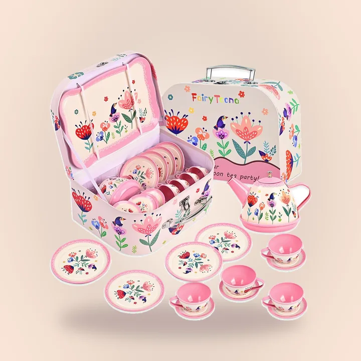 Floral tea set with carrying case
