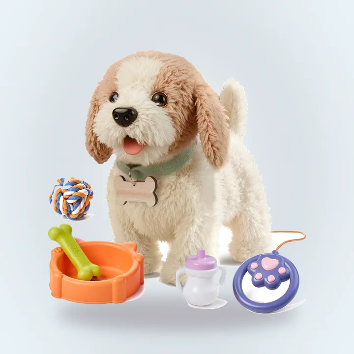 Plush toy puppy with a remote-control leash
