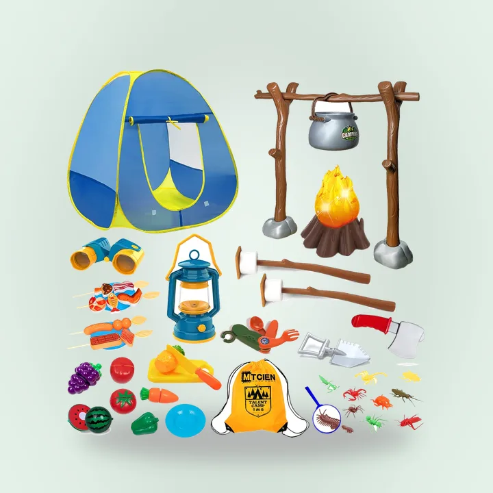 Kids camping play set with tent and campfire
