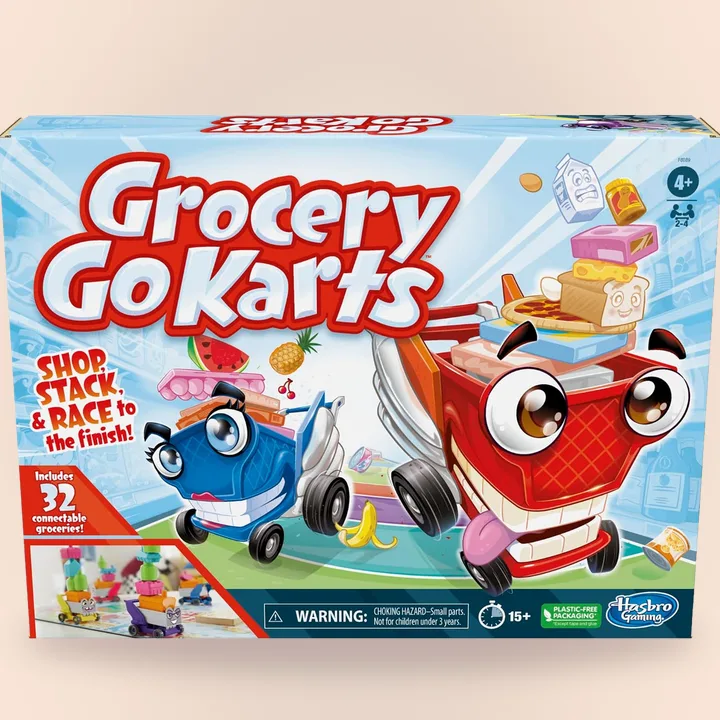 Grocery Go Karts board game with mini groceries