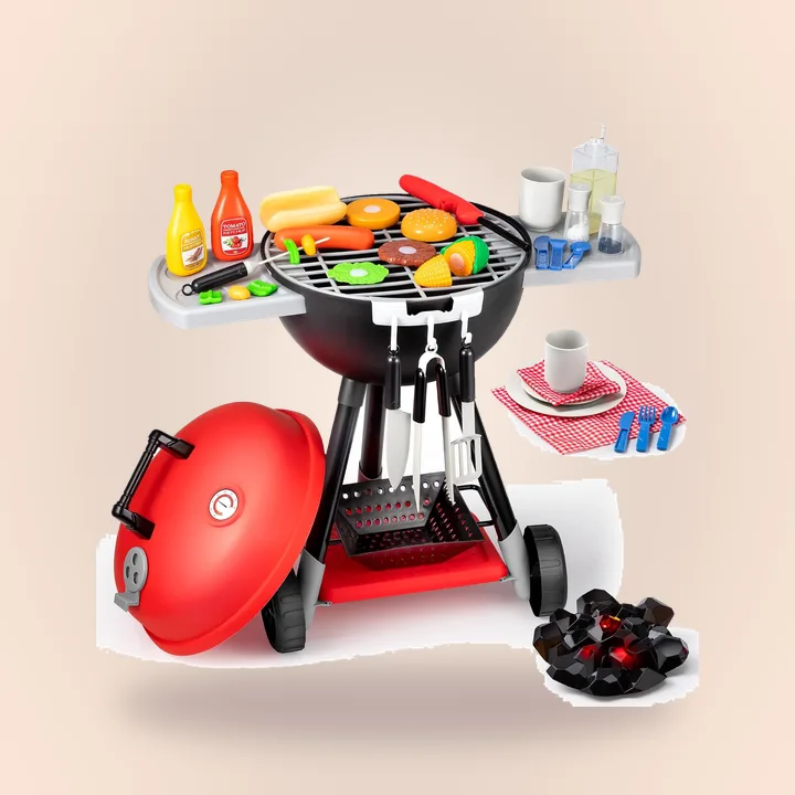 Toy barbecue grill with play food