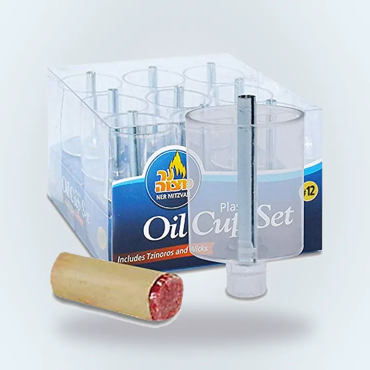Ner Mitzvah Plastic Oil Cups #12, 9 + Wicks