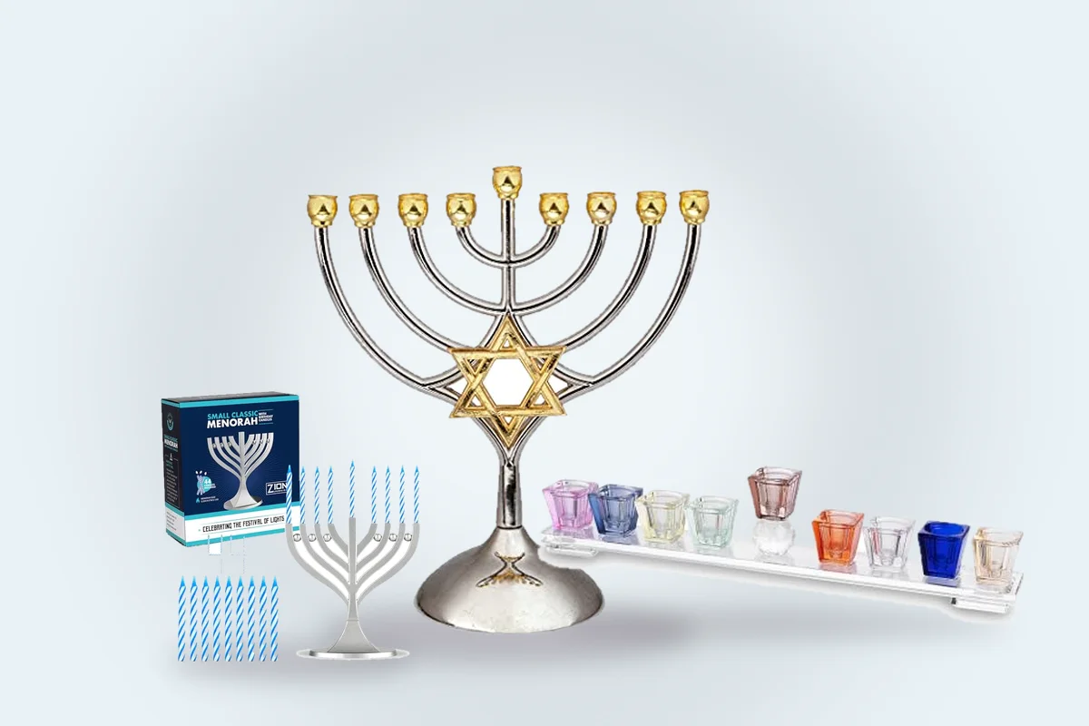 Brass, glass and silver menorahs from the menorahs guide