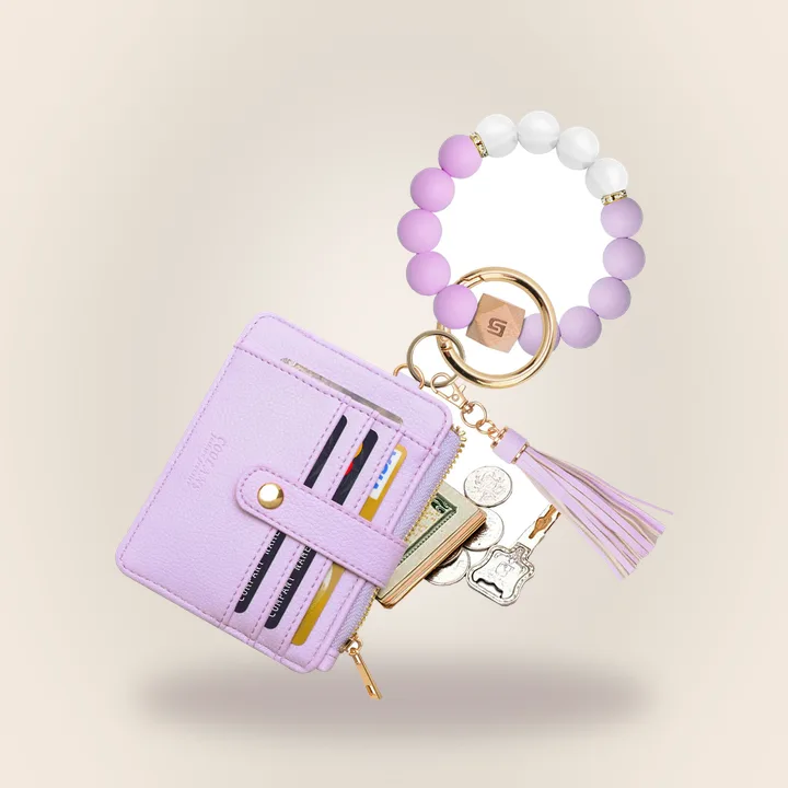 Light purple bead wristlet with card holder