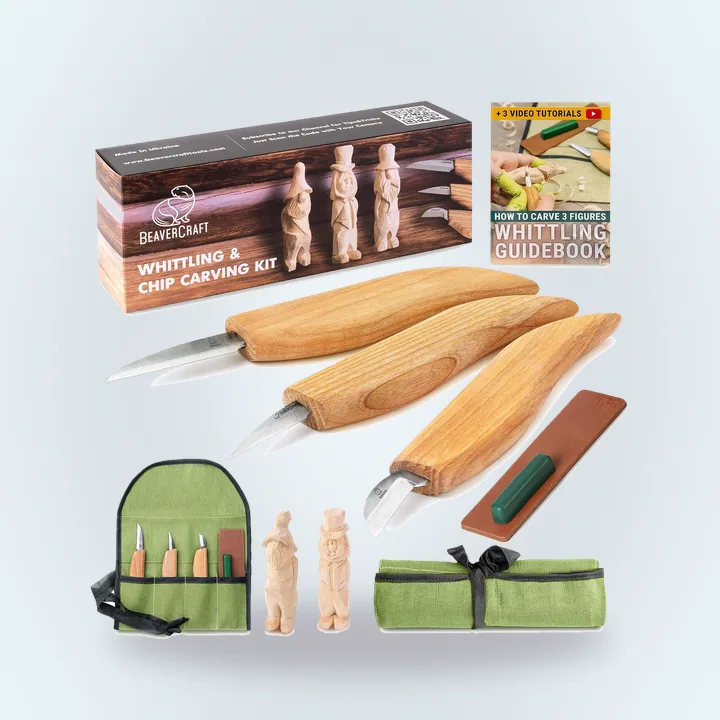 BeaverCraft whittling knives with a tool roll