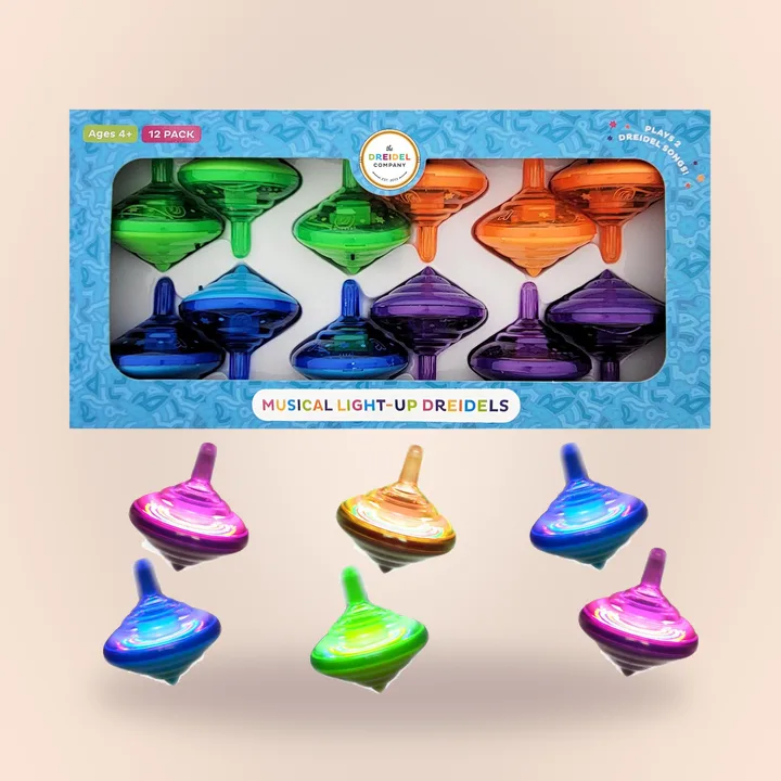 Light-up musical dreidels in assorted colors