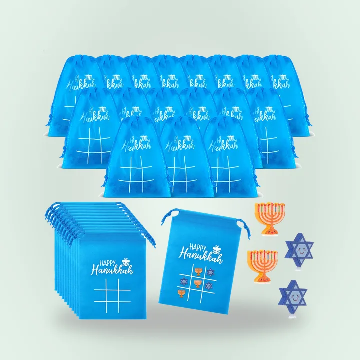 Hanukkah tic tac toe game sets with drawstring bags