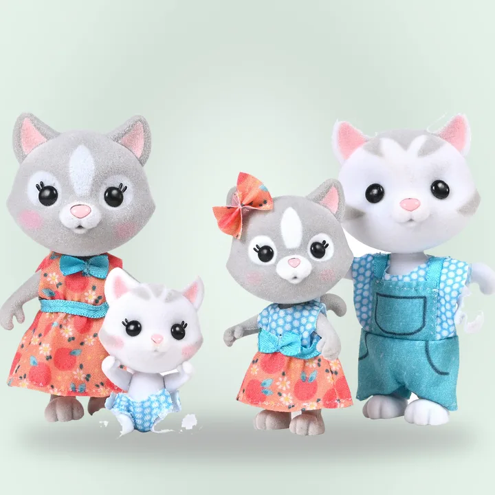 Four mini cat family figures