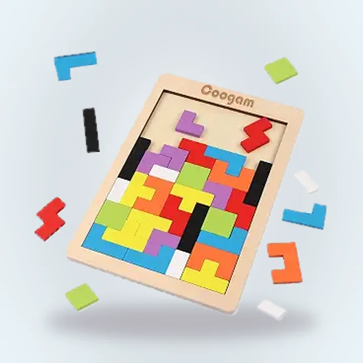 Wooden block puzzle pieces