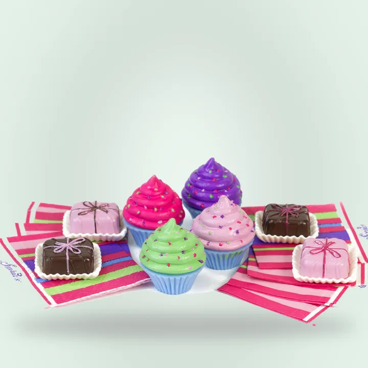 Doll-sized cupcakes and petit fours