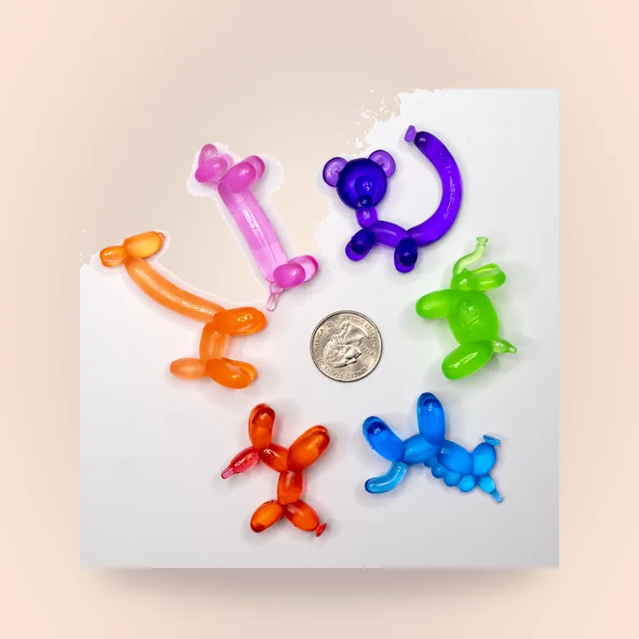 Balloon animal erasers in a tub