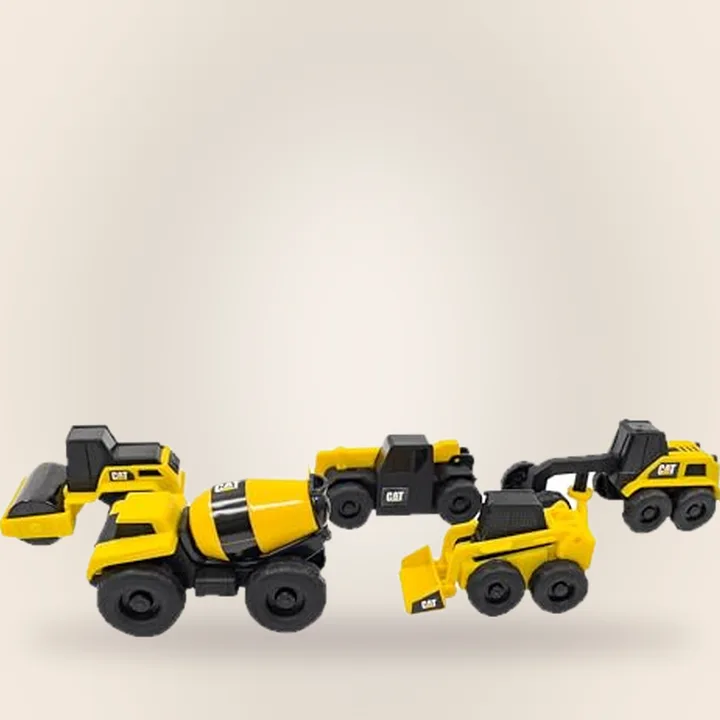 Five mini CAT construction vehicles
