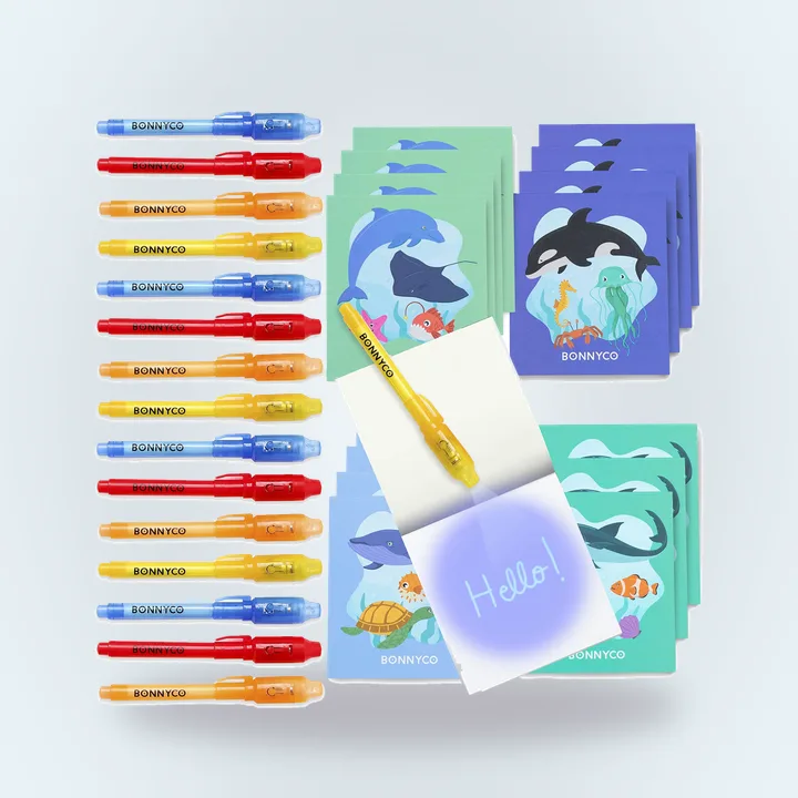Invisible ink pen and notebook set