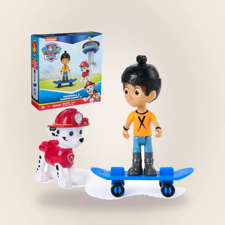 Paw Patrol figures and skateboard