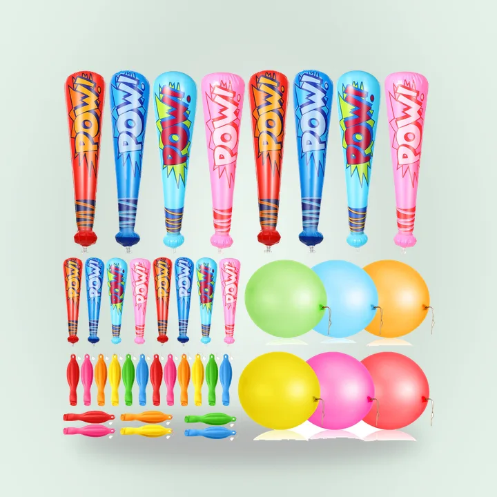 Inflatable baseball bats and punch balloons