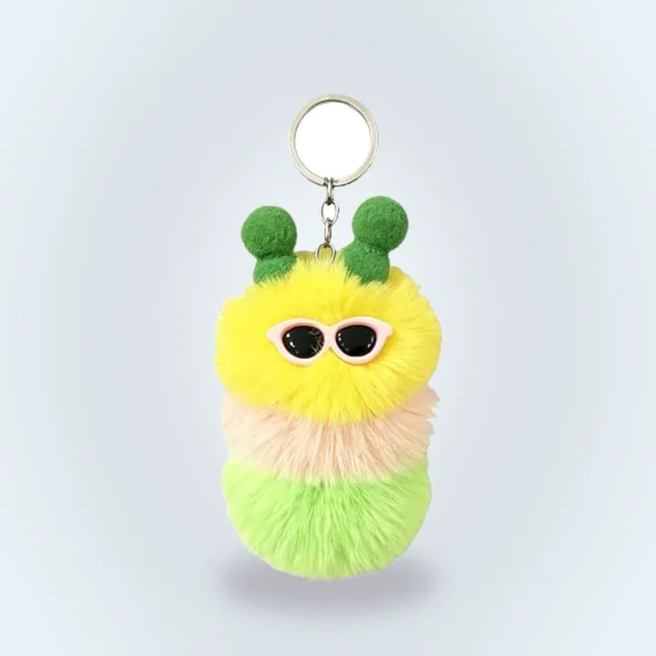 Plush caterpillar keychain with sunglasses