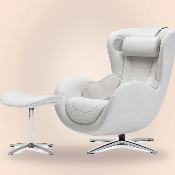 White leather massage chair with ottoman