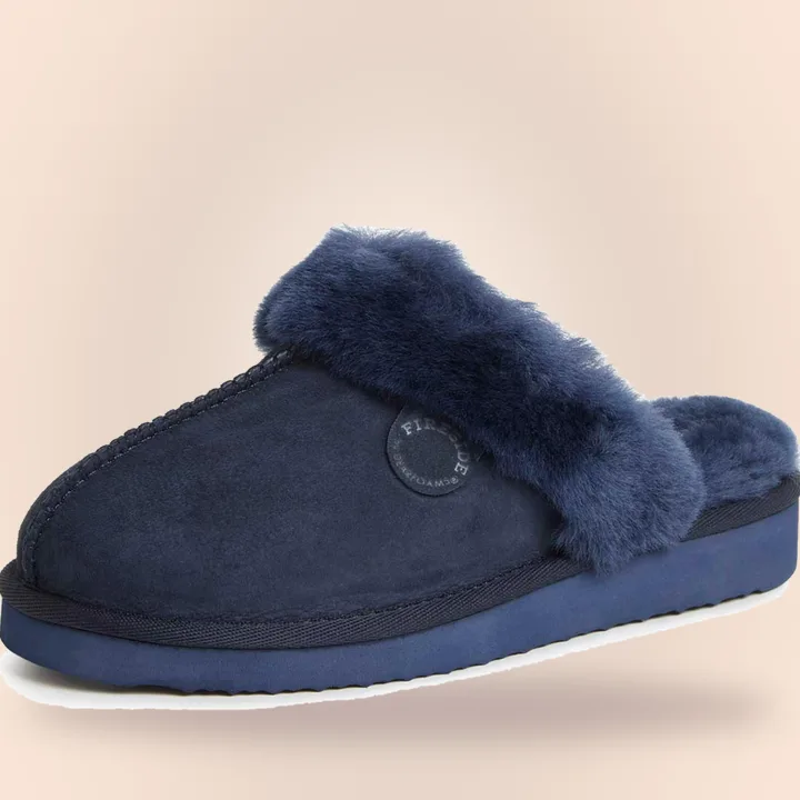 Navy shearling slippers