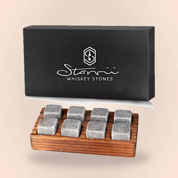 Whiskey chilling stones in a wooden box