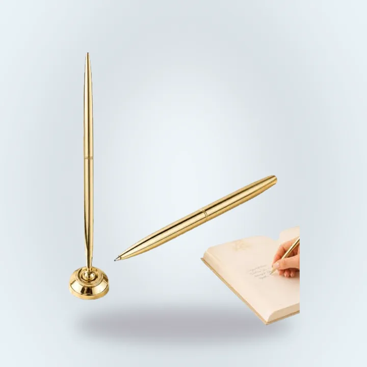 Gold desk pen set with round holder