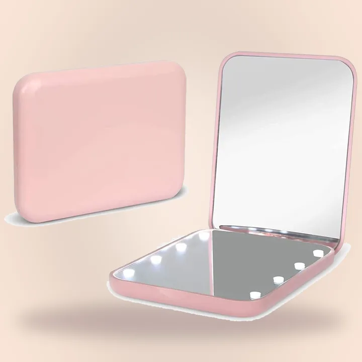 Pink folding lighted mirror