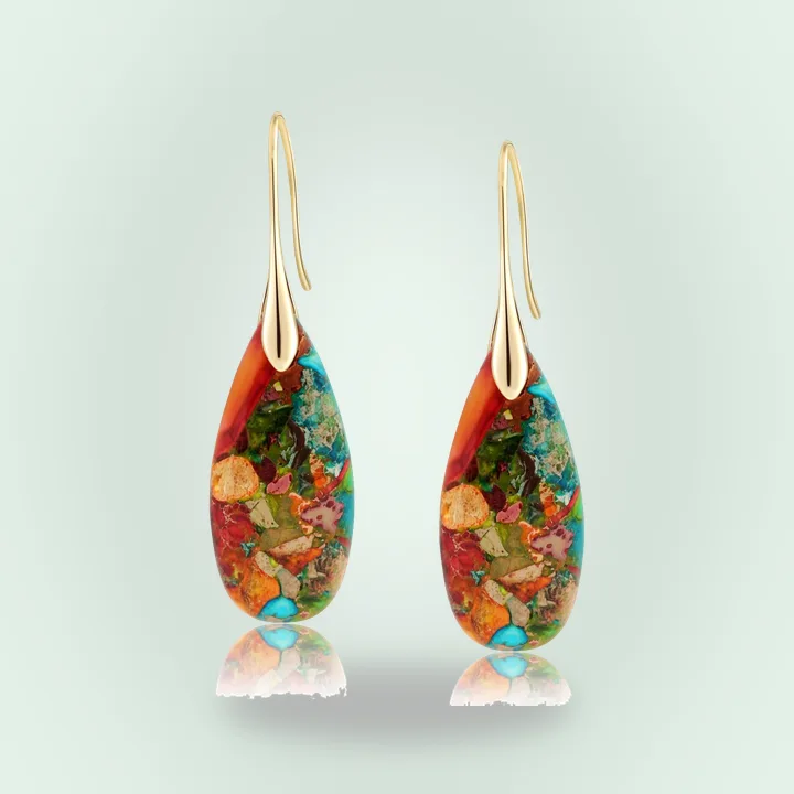Gold and silver stone dangle earrings