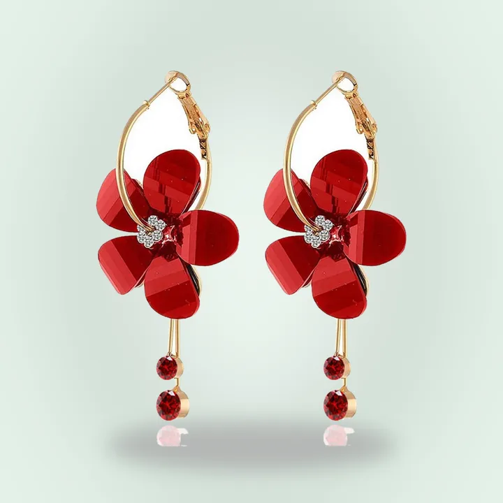 Red rose flower tassel earrings