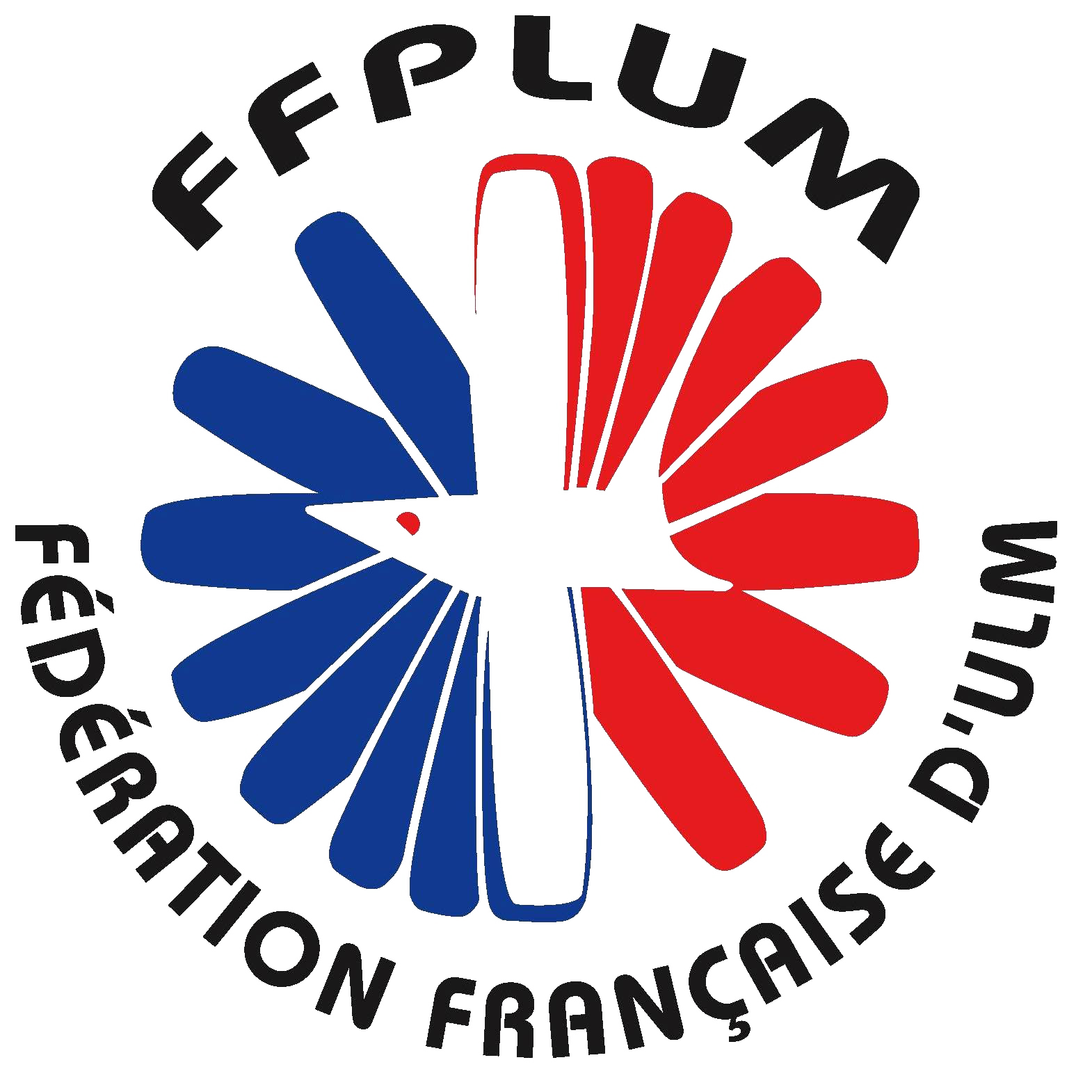 Logo de la Fédération Française d'ULM avec un oiseau stylisé en bleu, blanc, rouge.