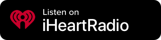 iHeartRadio logo with text 'Listen on iHeartRadio' on black background.