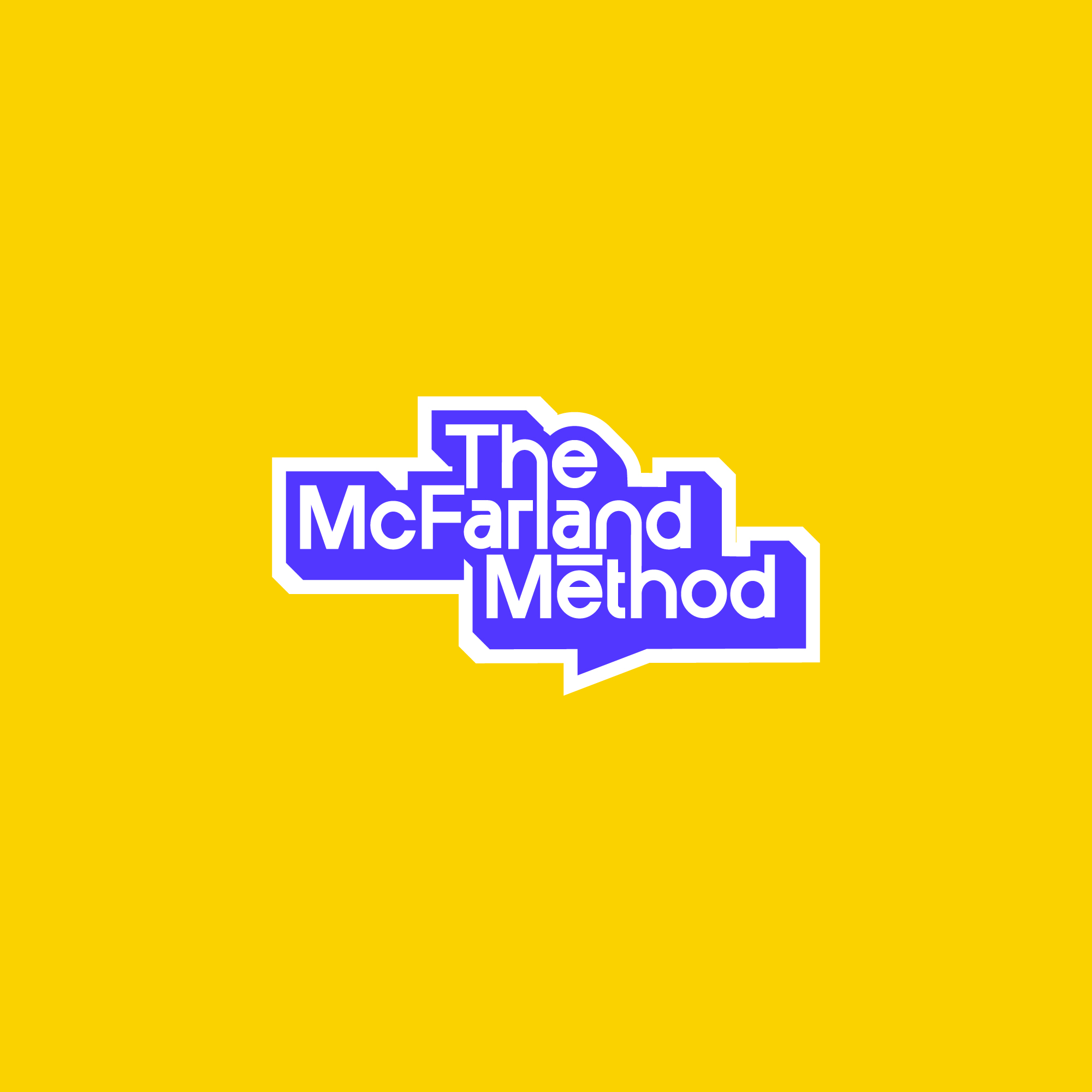 Logo reading 'The McFarland Method' in white text inside a purple speech bubble on a yellow background.