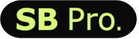 Texte en vert clair avec les lettres SB en gras suivi de Pro.
