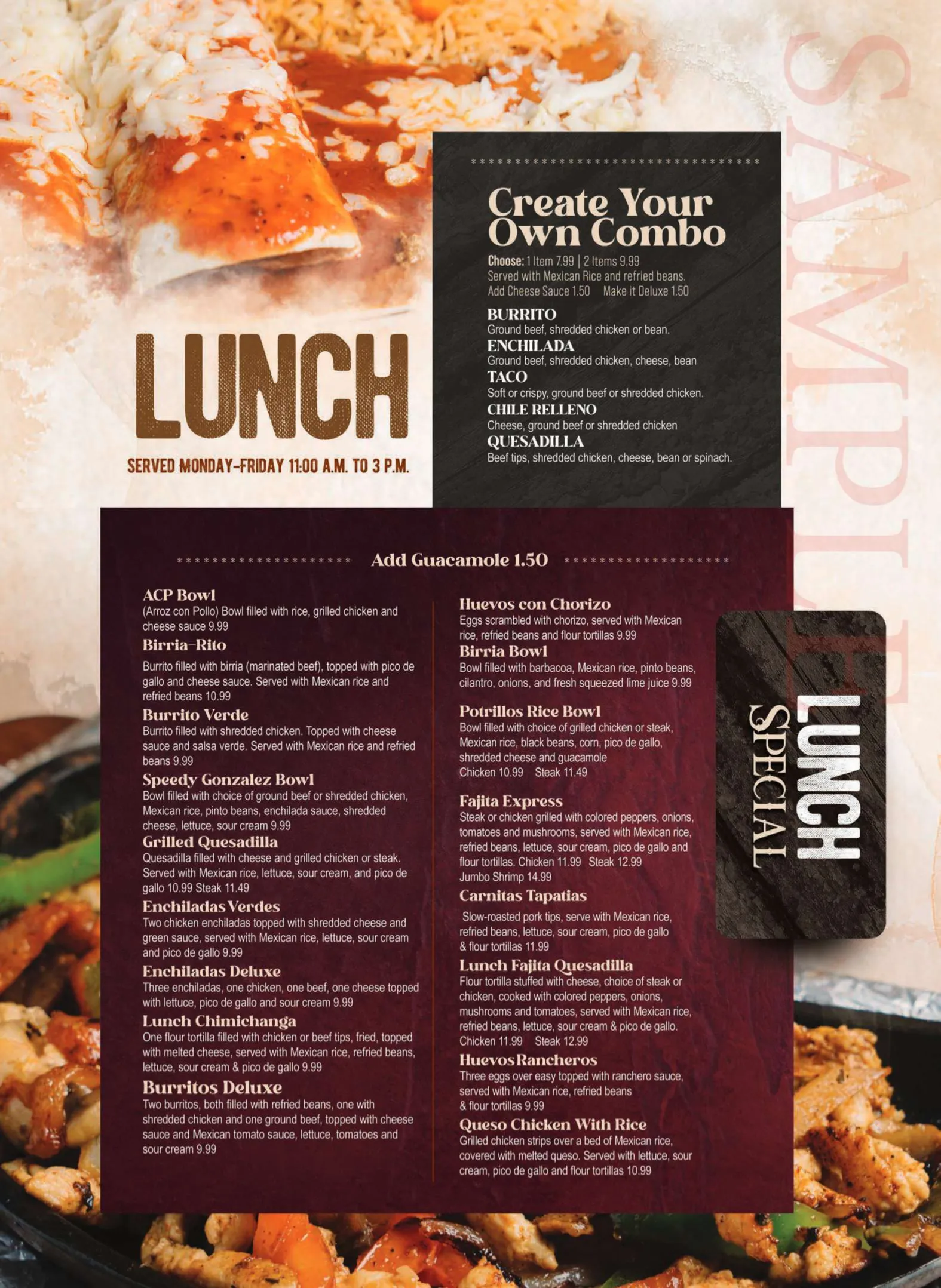 Tres Potrillos menu page 8.