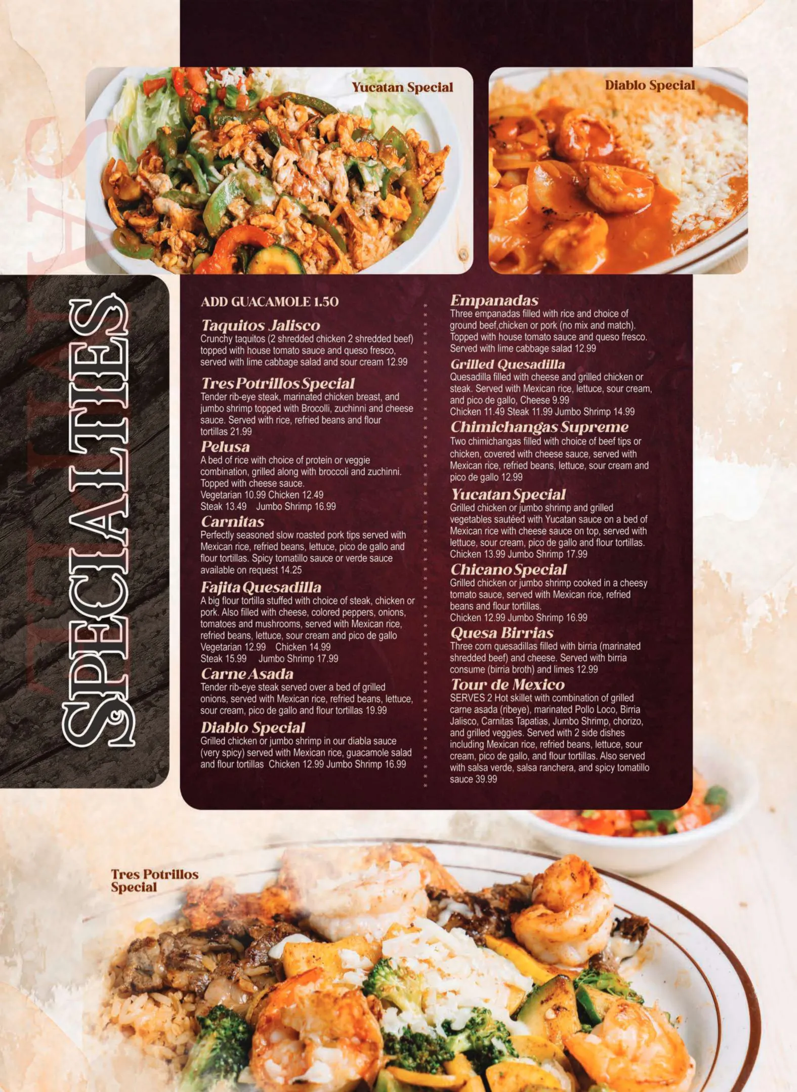 Tres Potrillos menu page 6.