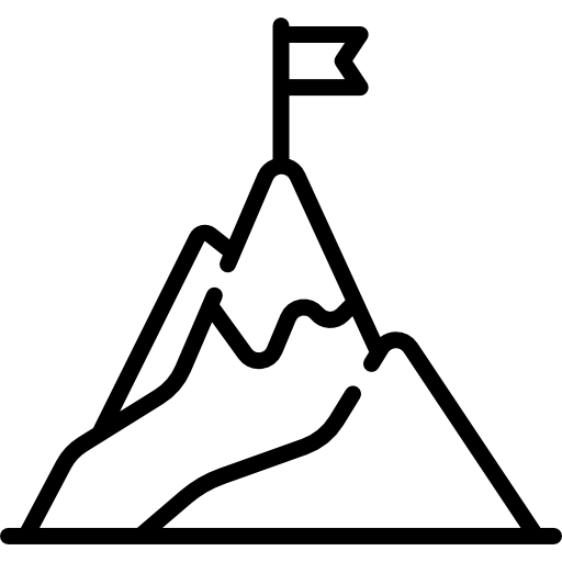 Line drawing of a mountain with a flag planted on its peak.