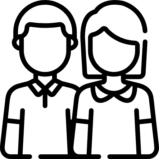 Black line icon of a man and woman standing side by side, representing parents or a couple.